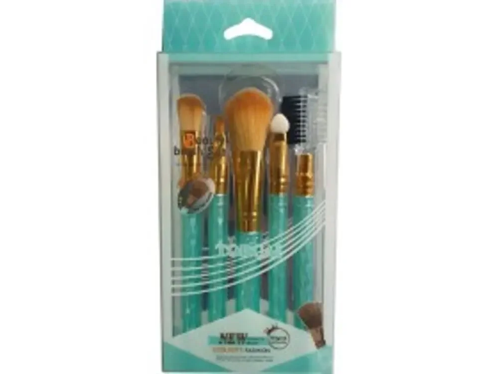 Beauty Brush Set 7 Piece Makeup Brushes Light Blue Handle Face Eye Cosmetic Kit